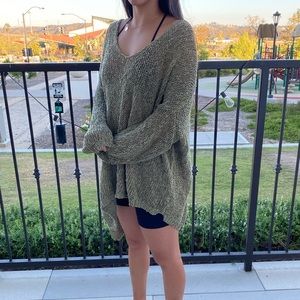 FREE PEOPLE Olive Green Woven Sweater